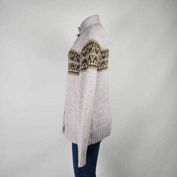 Lady Hathaway Grey Wool Fair Isle Knit Button Up Cardigan Size M - Picture 6 of 10